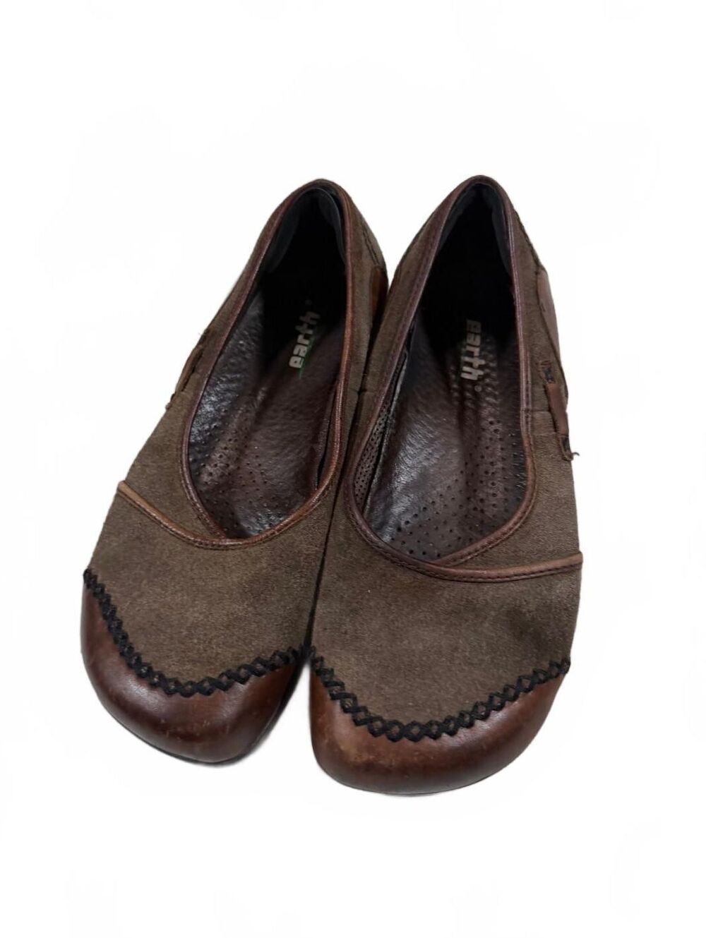 Earth Women's Brown Leather Square Toed Ballet Flats Size 8